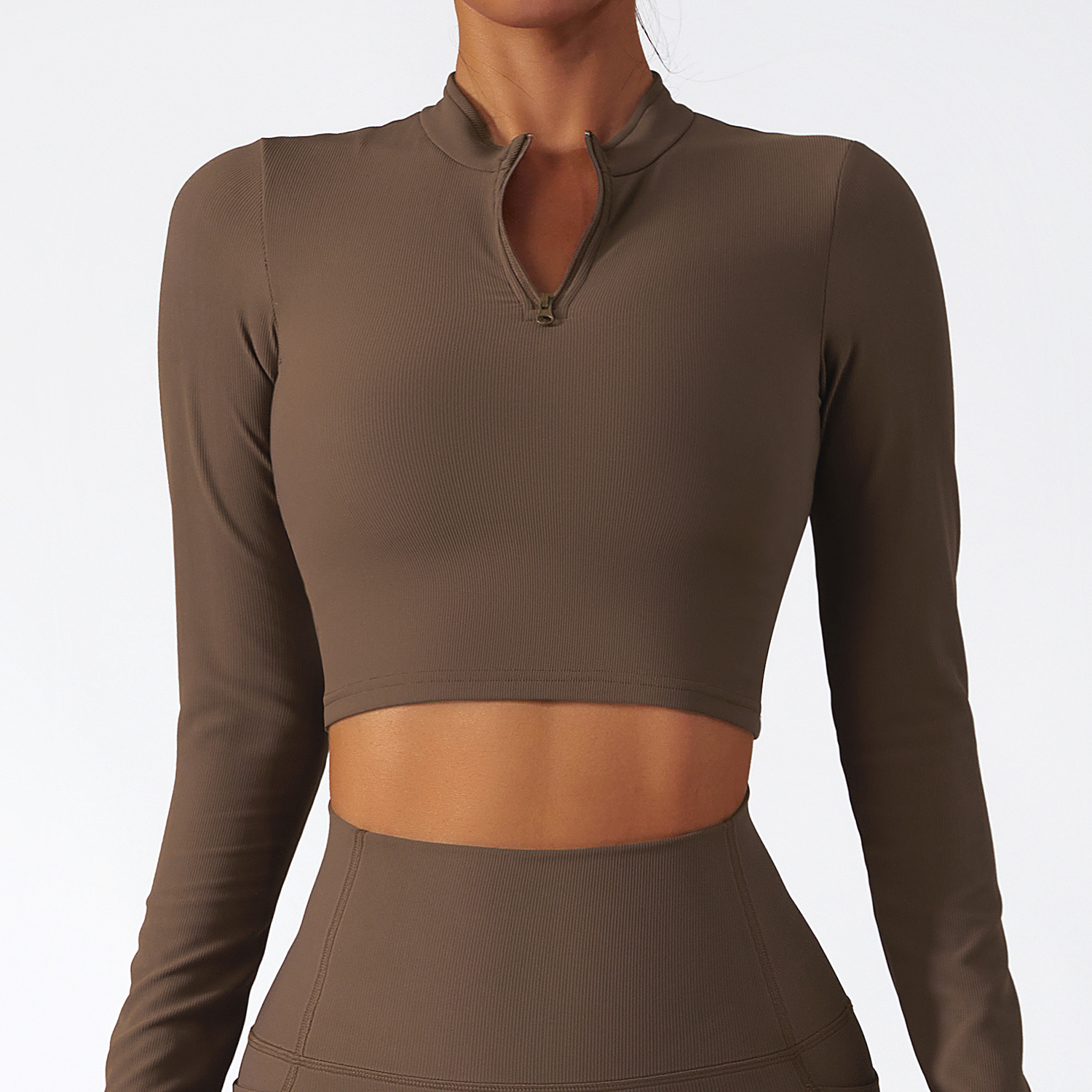 0745f5fe-9e55-499d-935b-ad169d3764d9.jpg Stand Collar Zipper Long Sleeve Yoga Wear Women Quick Dry Tops - Image 1